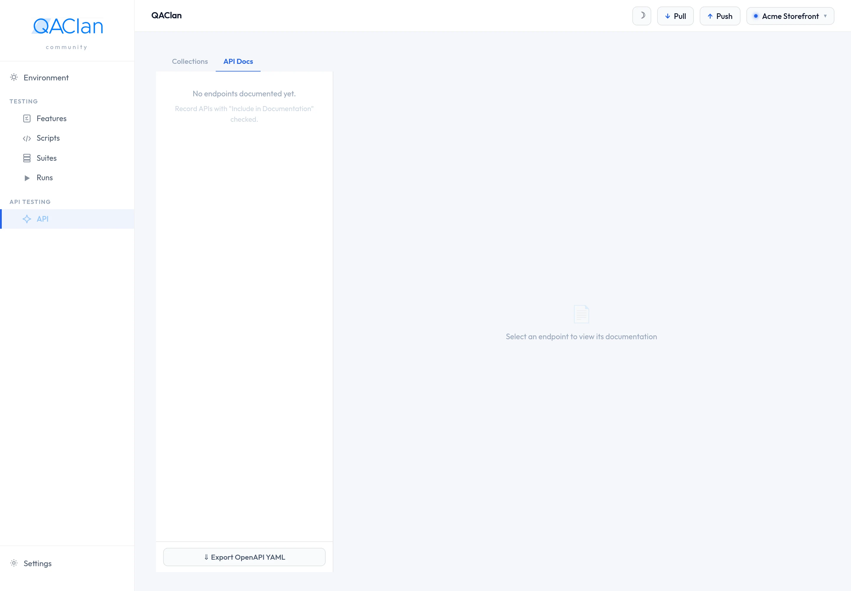 The generated API reference, listing endpoints with normalised paths and the response shapes observed.